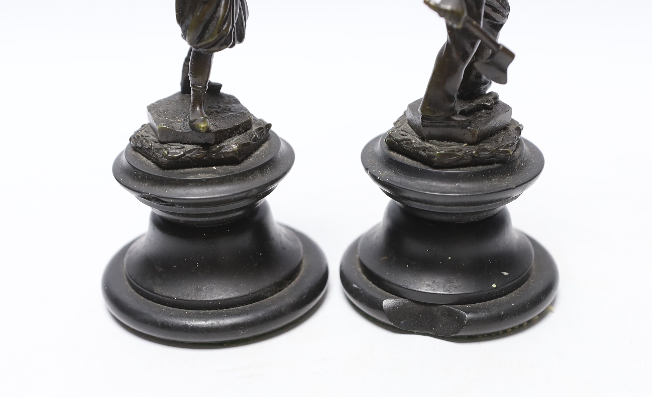 A pair of late 19th century French bronze figures of a woodcutter and a Turk, both 16cm